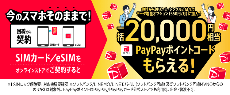 ワイモバイル20,000円キャッシュバック
