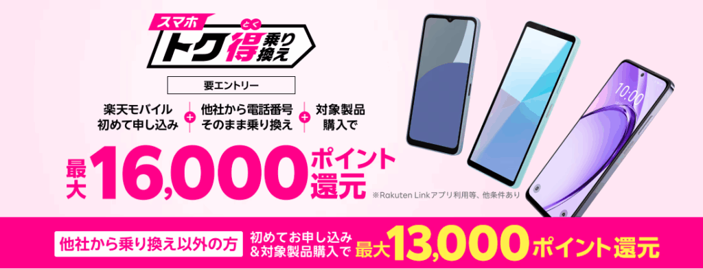 楽天モバイル スマホトク得乗り換えキャンペーン